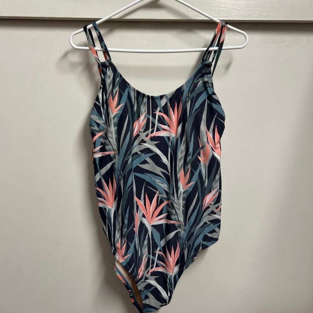 Kona Sol Swimsuit Womens Small Floral Green Pink One Piece Medium Coverage